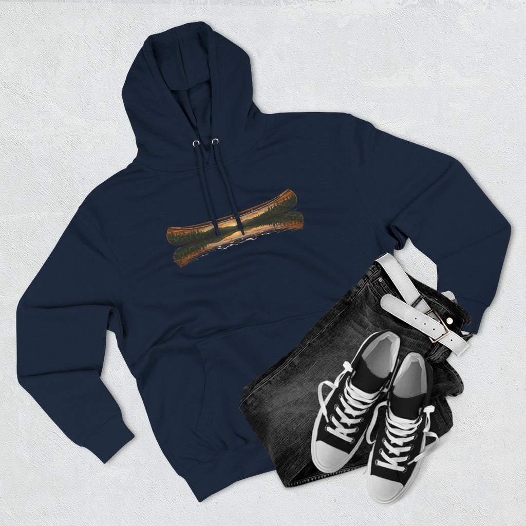 The "Morning Stillness" Premium Hoodie - Vintage Canoe Woodcut