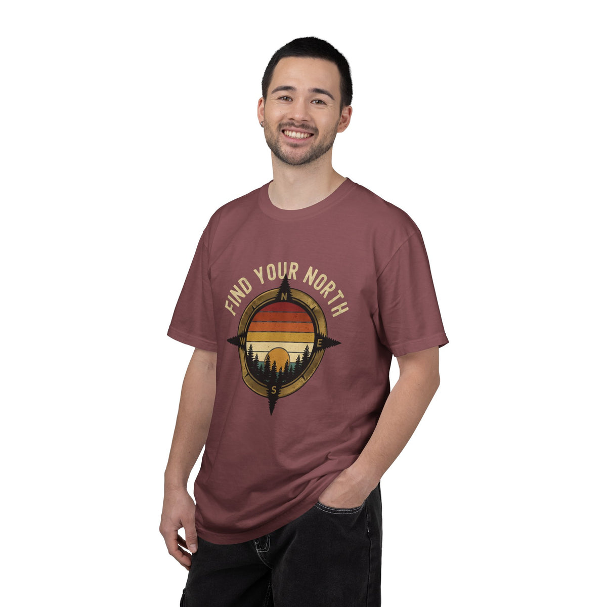 Find Your North T-Shirt — Vintage Compass Sunset Graphic Tee