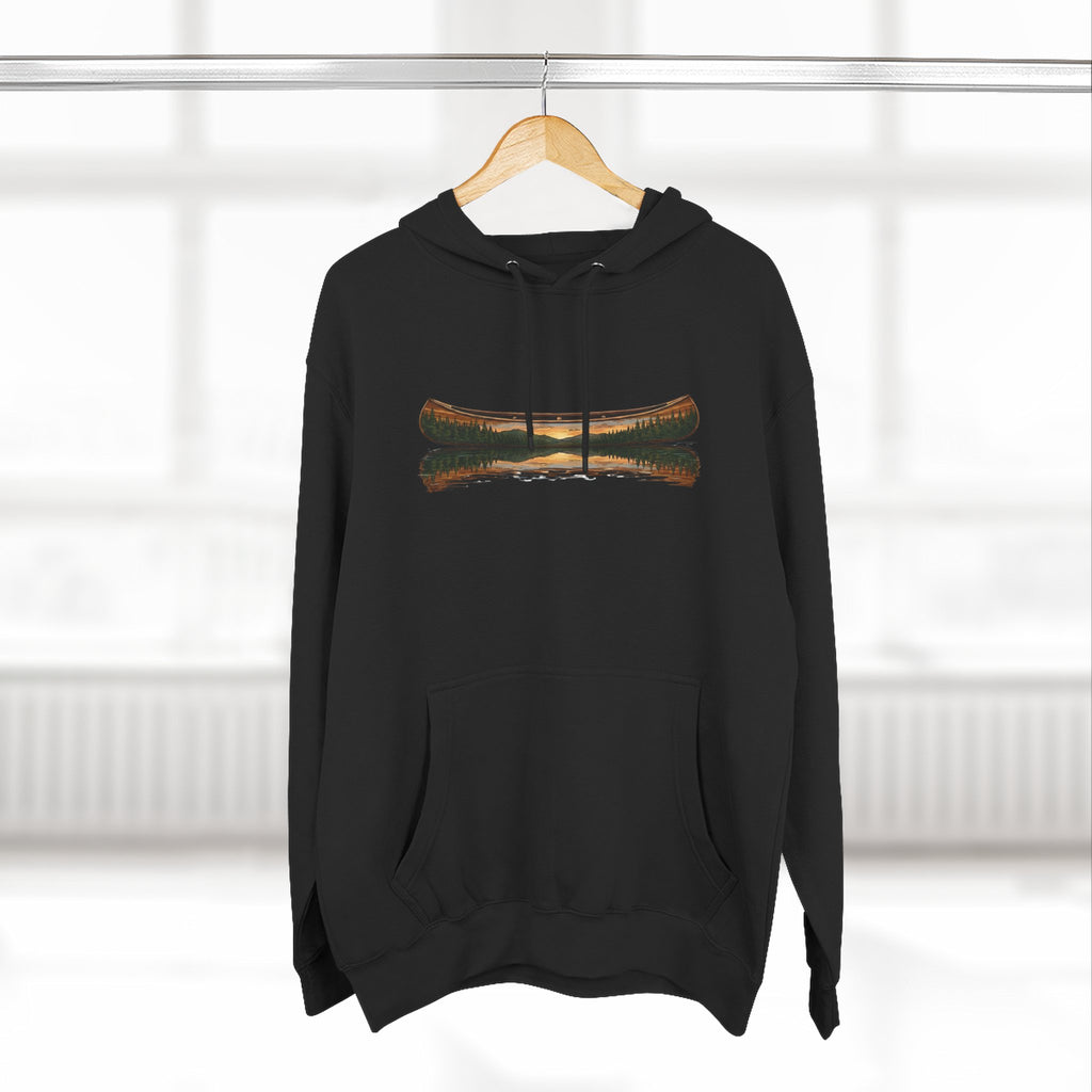 The "Morning Stillness" Premium Hoodie - Vintage Canoe Woodcut