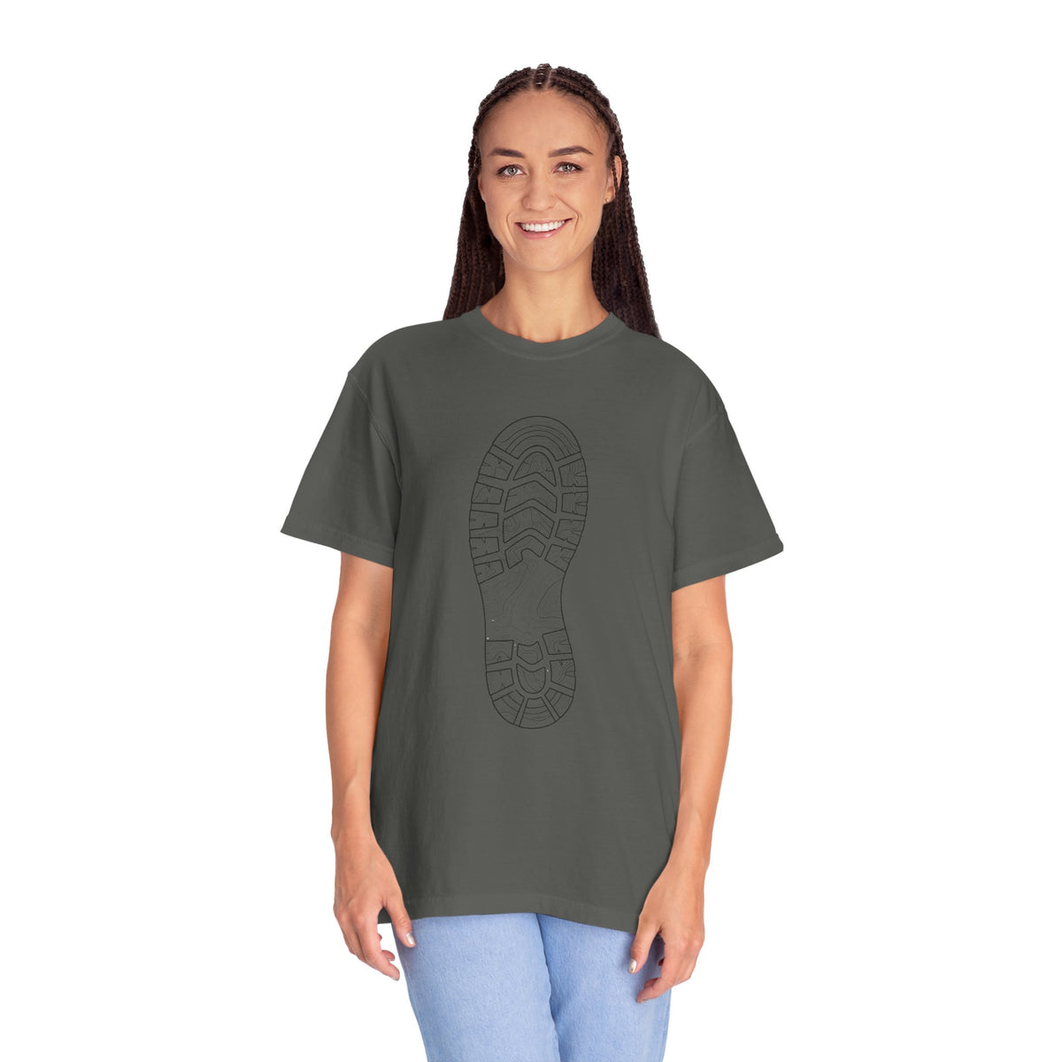 Sole Print T-Shirt — Minimal Boot Print Graphic Tee