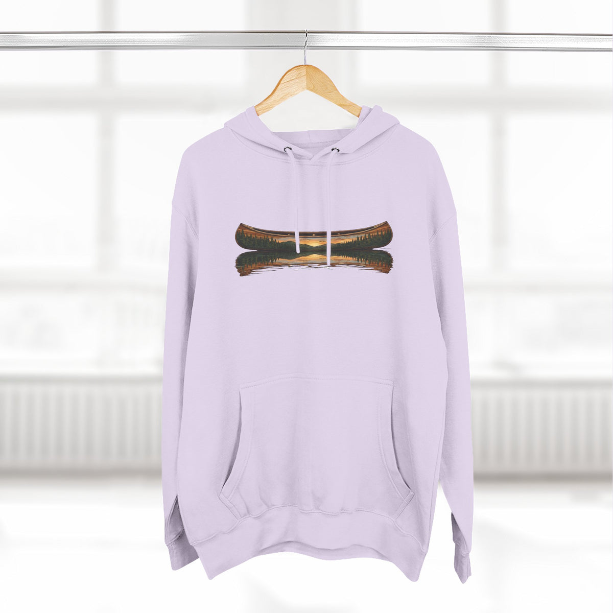 The "Morning Stillness" Premium Hoodie - Vintage Canoe Woodcut