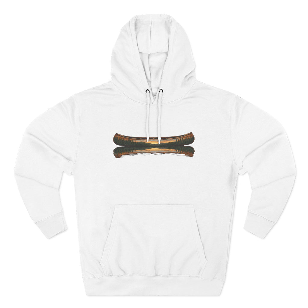 The "Morning Stillness" Premium Hoodie - Vintage Canoe Woodcut