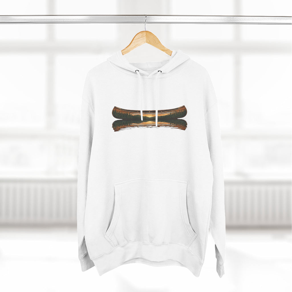 The "Morning Stillness" Premium Hoodie - Vintage Canoe Woodcut