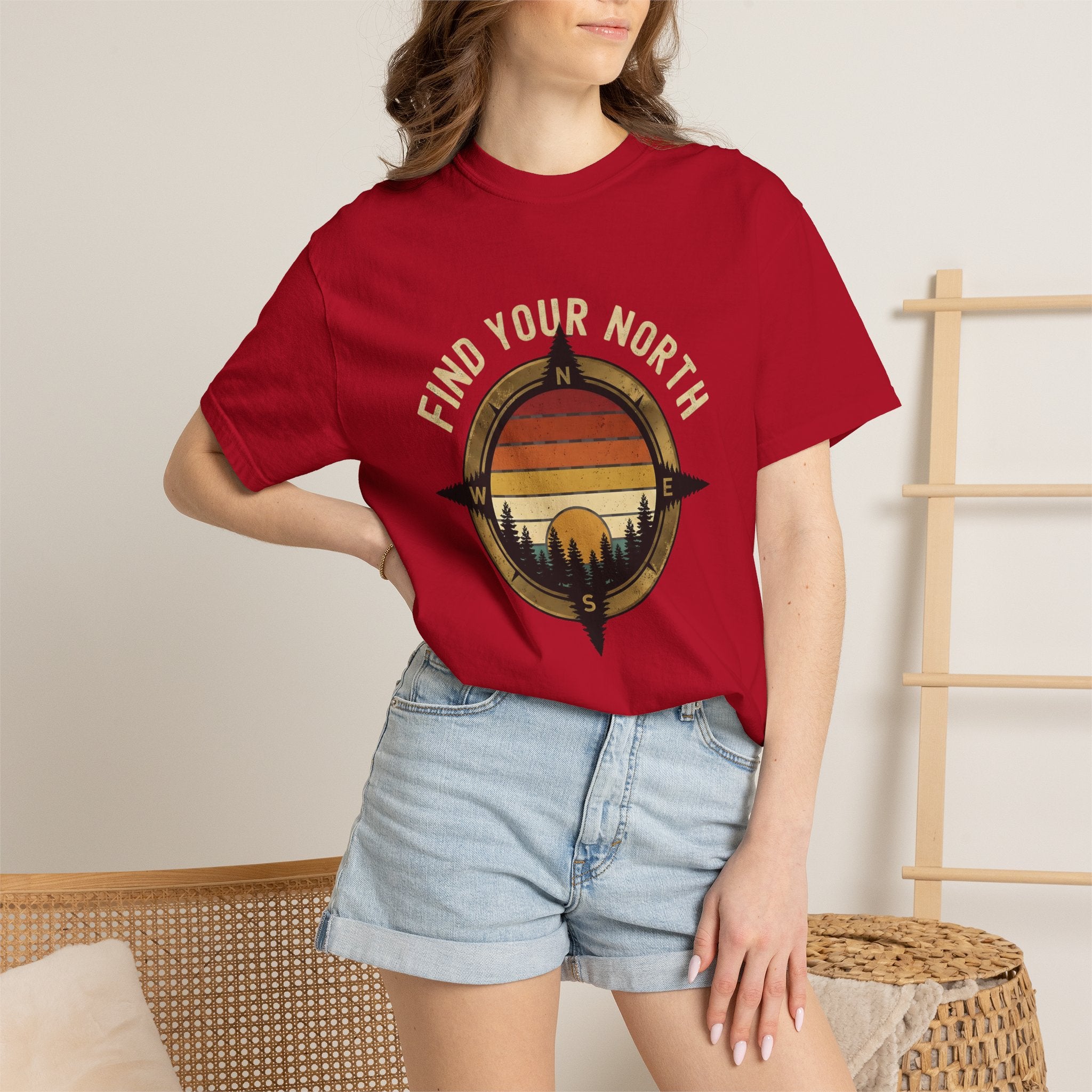Find Your North T-Shirt — Vintage Compass Sunset Graphic Tee