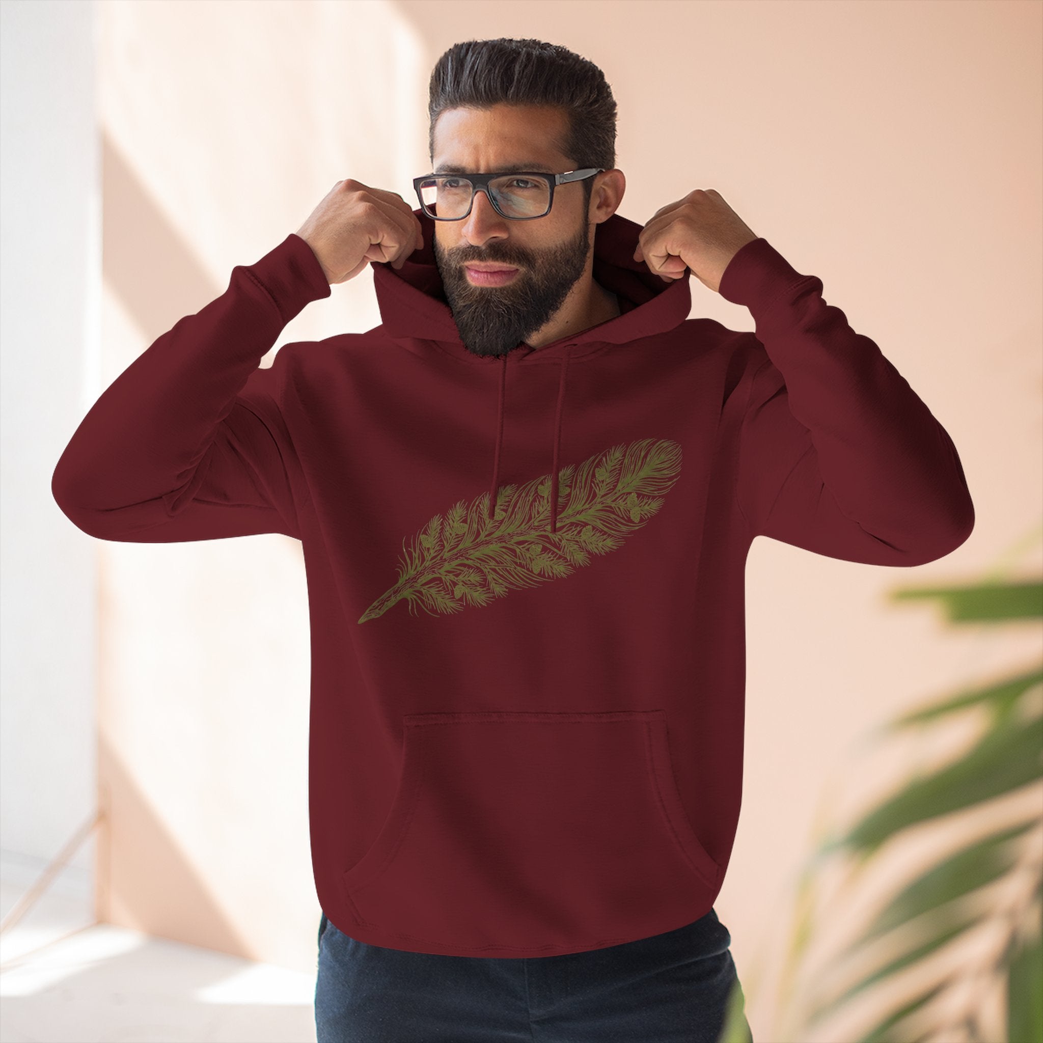 The "Forest Feather" Premium Hoodie - Pine Needle & Quill Illustration