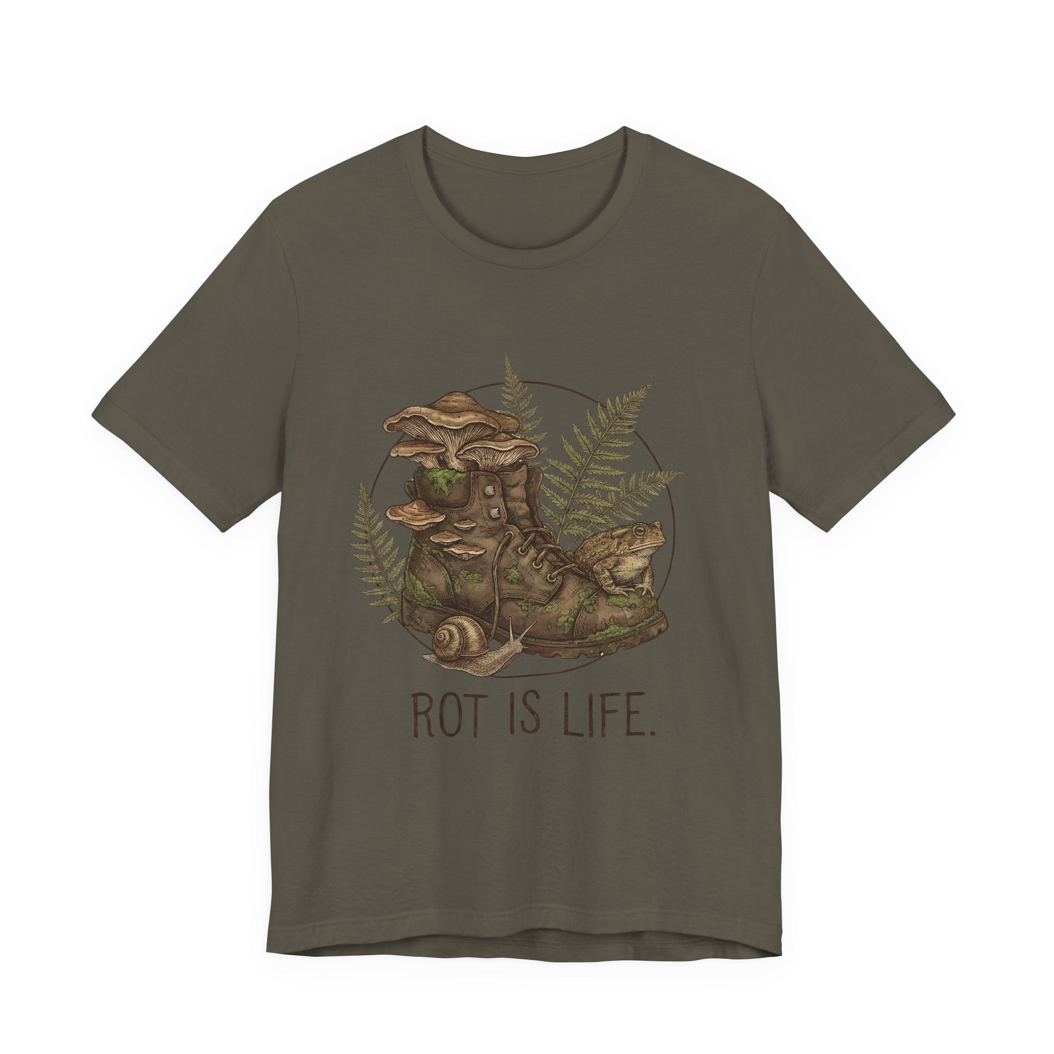 Rot Is Life T‑Shirt — Woodland Mushroom Decay Graphic Tee