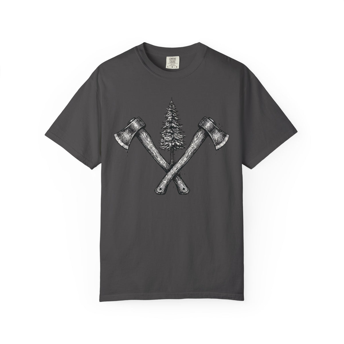 Axe & Pine Tree T-Shirt — Rustic Lumberjack Graphic Tee
