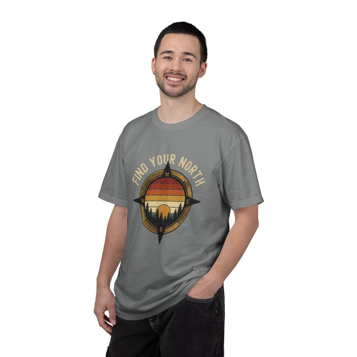 Find Your North T-Shirt — Vintage Compass Sunset Graphic Tee