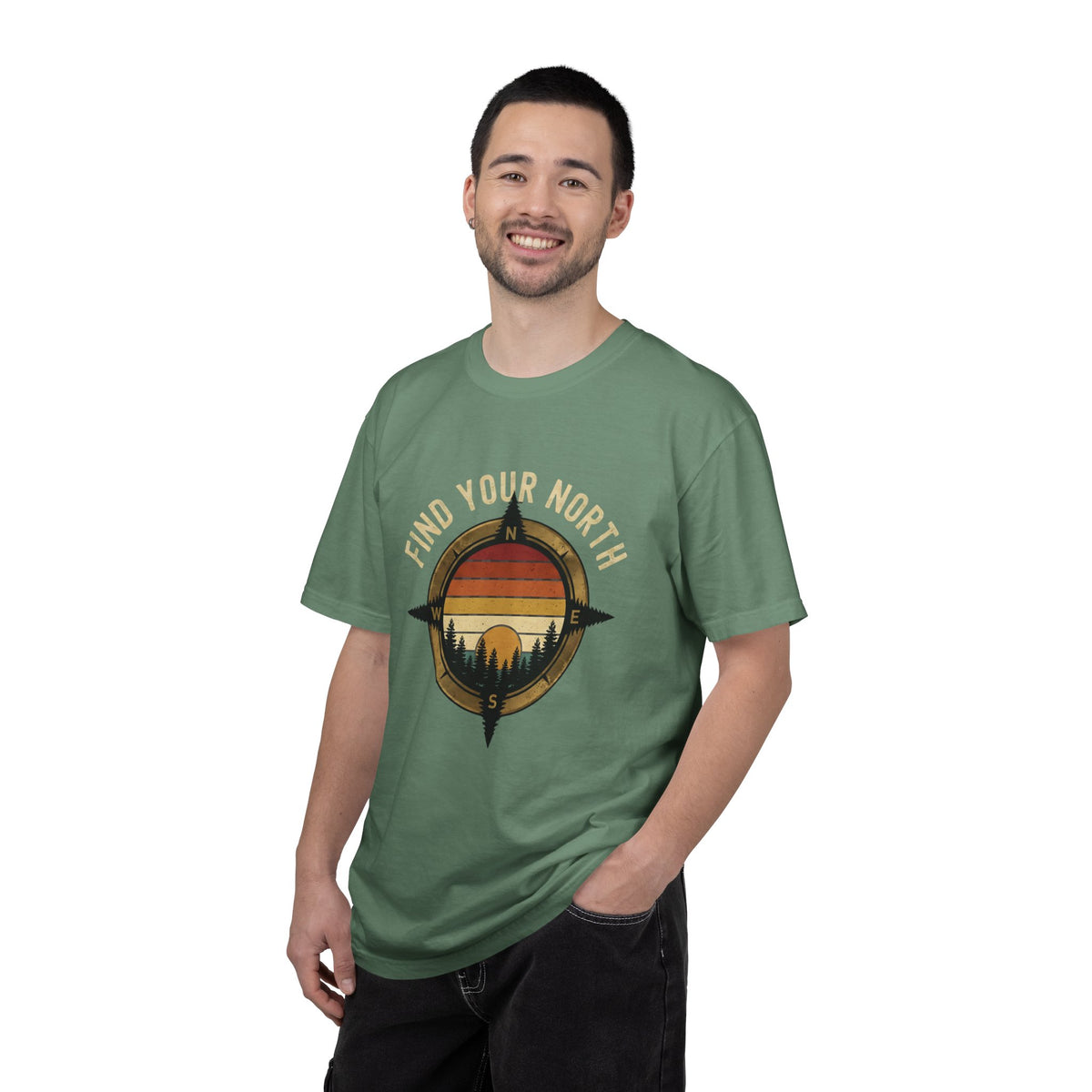Find Your North T-Shirt — Vintage Compass Sunset Graphic Tee