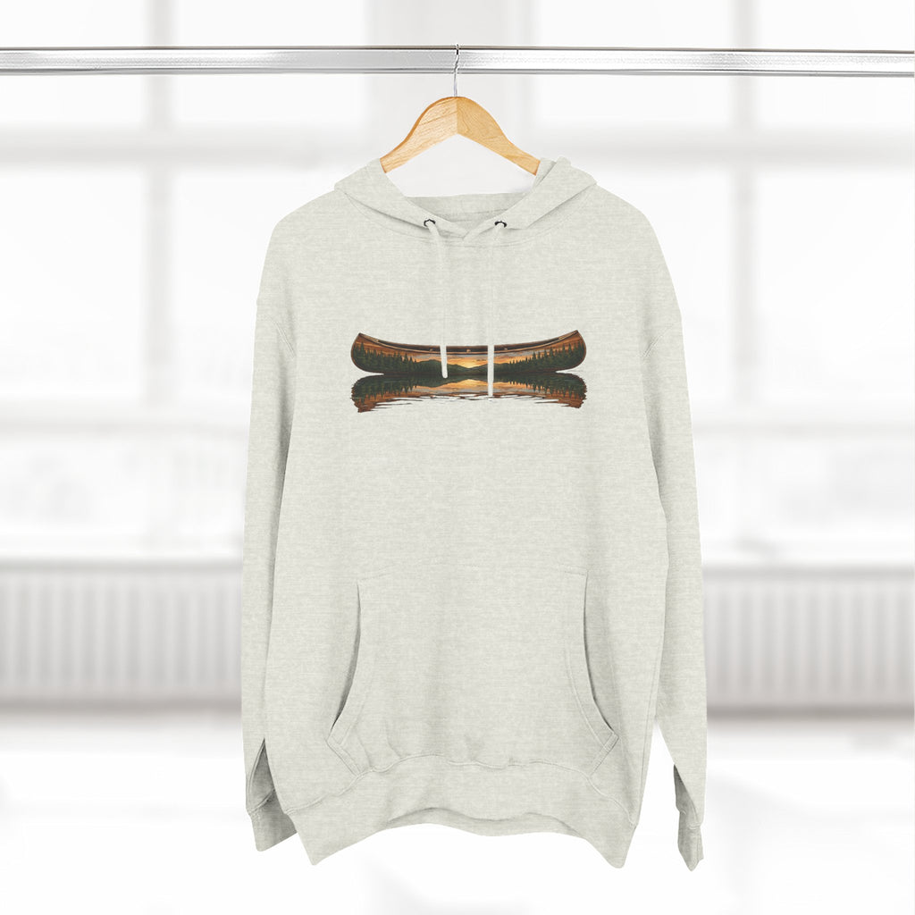 The "Morning Stillness" Premium Hoodie - Vintage Canoe Woodcut