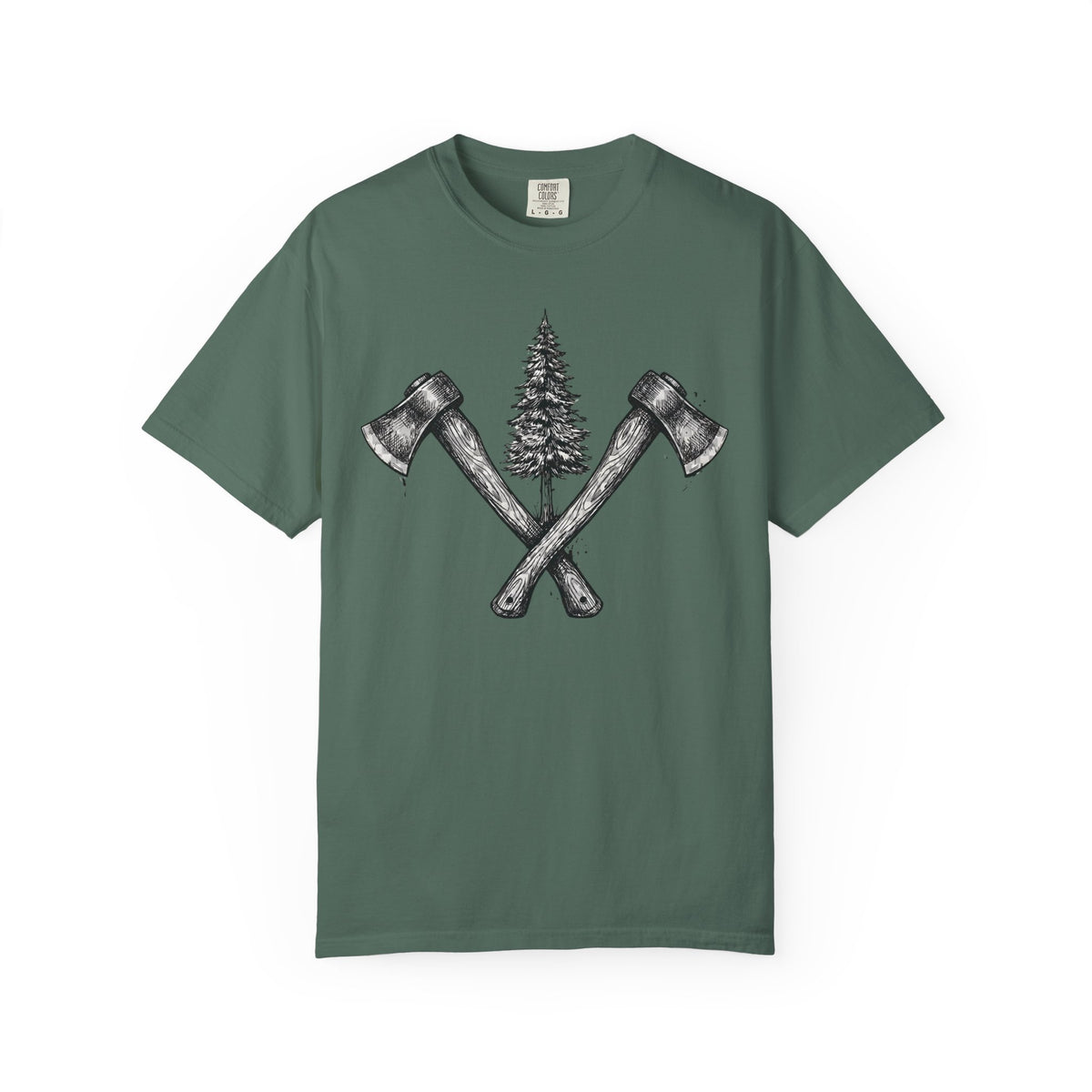 Axe & Pine Tree T-Shirt — Rustic Lumberjack Graphic Tee