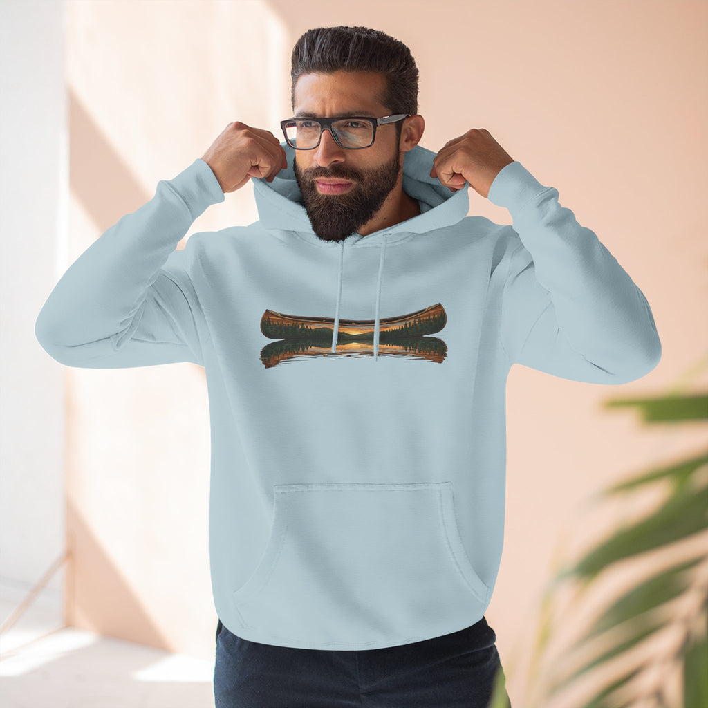 The "Morning Stillness" Premium Hoodie - Vintage Canoe Woodcut