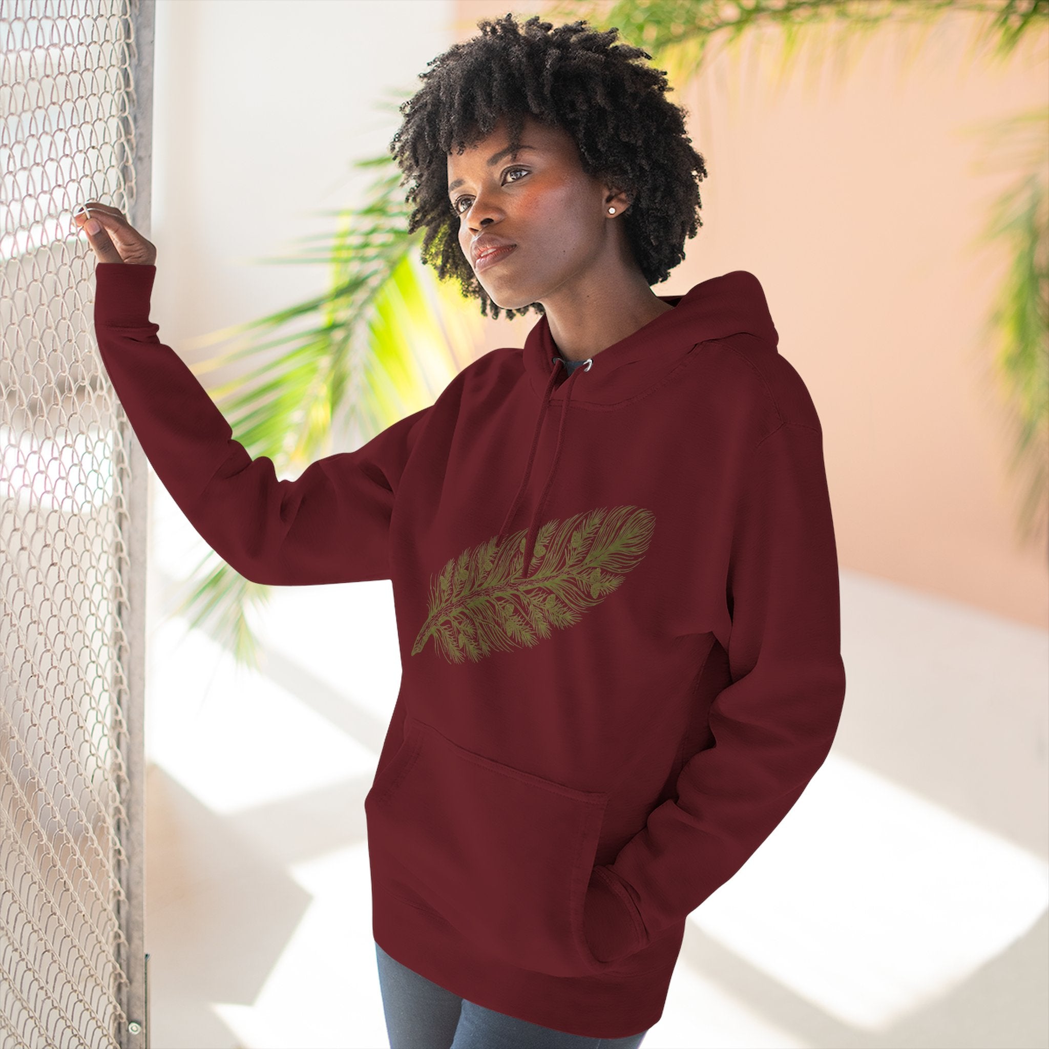 The "Forest Feather" Premium Hoodie - Pine Needle & Quill Illustration