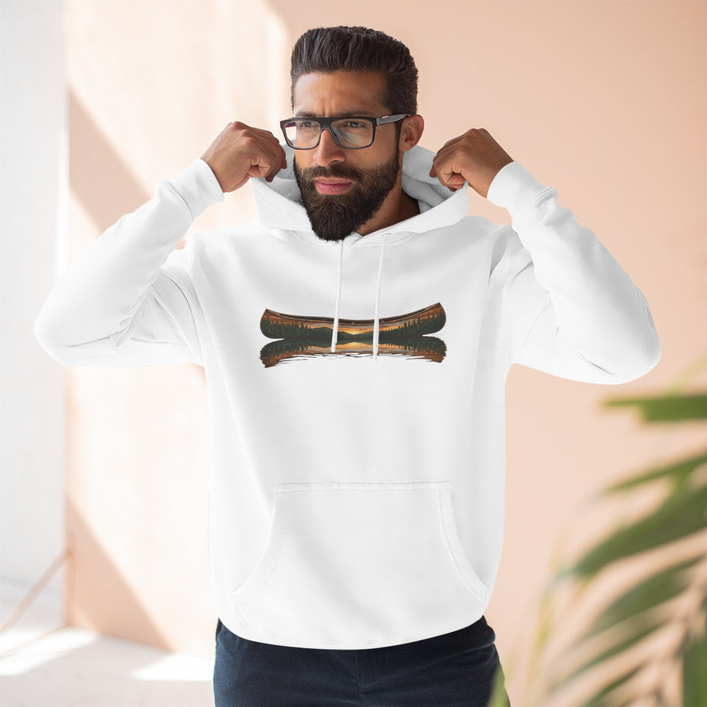 The "Morning Stillness" Premium Hoodie - Vintage Canoe Woodcut