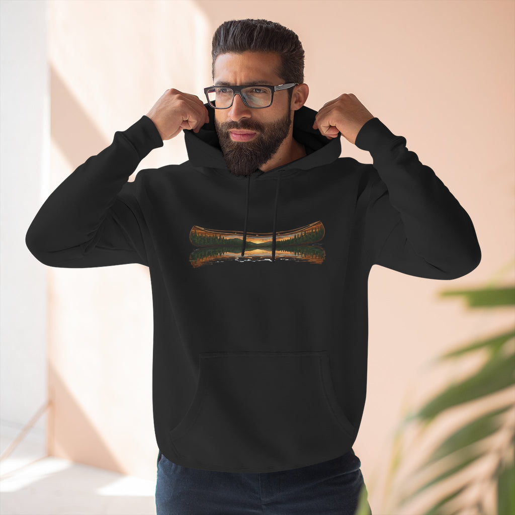 The "Morning Stillness" Premium Hoodie - Vintage Canoe Woodcut