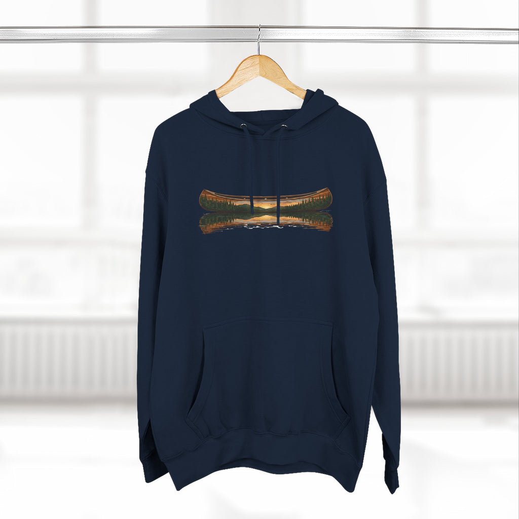 The "Morning Stillness" Premium Hoodie - Vintage Canoe Woodcut