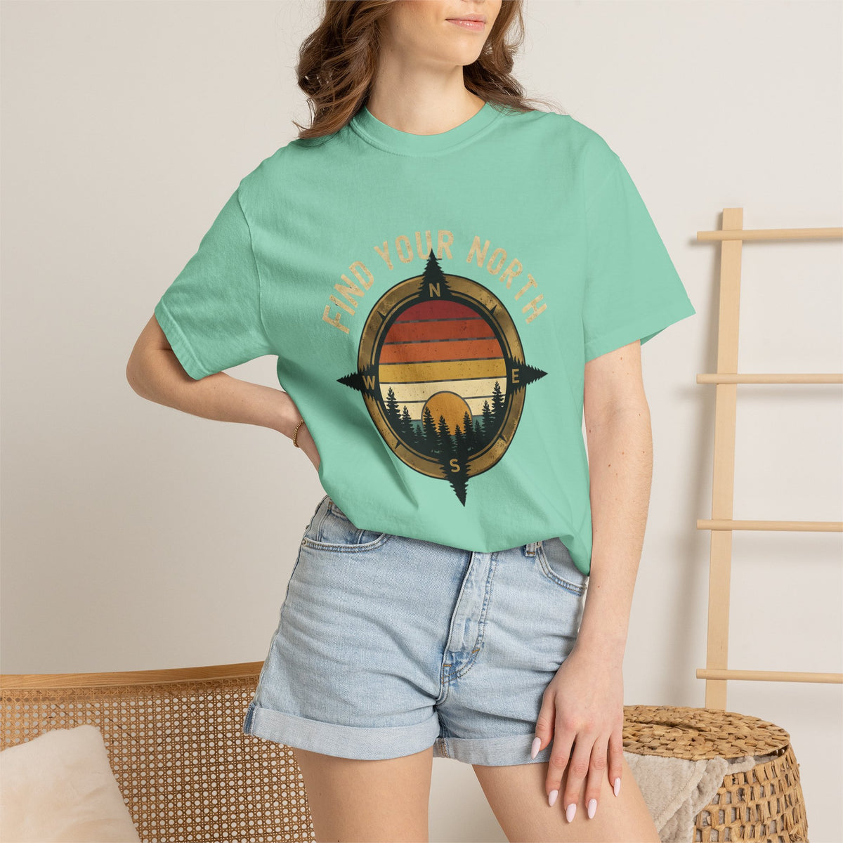 Find Your North T-Shirt — Vintage Compass Sunset Graphic Tee
