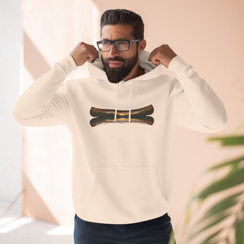 The "Morning Stillness" Premium Hoodie - Vintage Canoe Woodcut