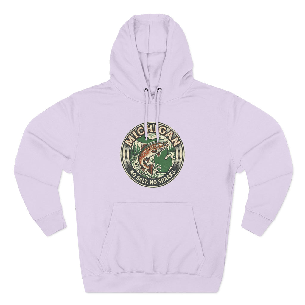 Michigan Fishing Badge Hoodie — No Salt, No Sharks Graphic Pullover