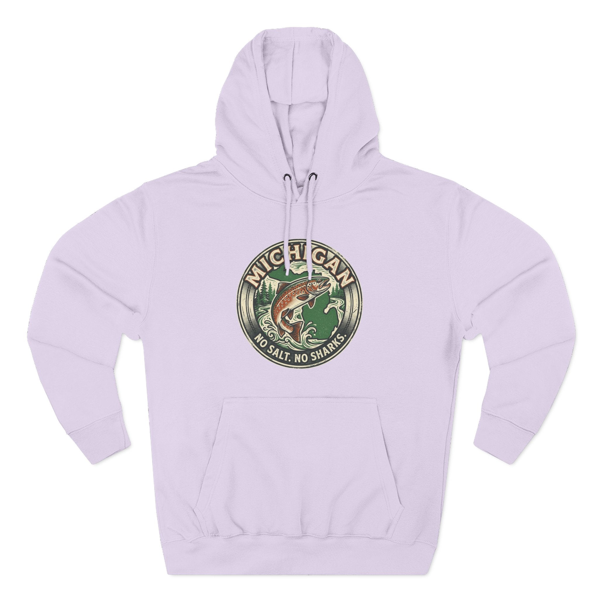 Michigan Fishing Badge Hoodie — No Salt, No Sharks Graphic Pullover