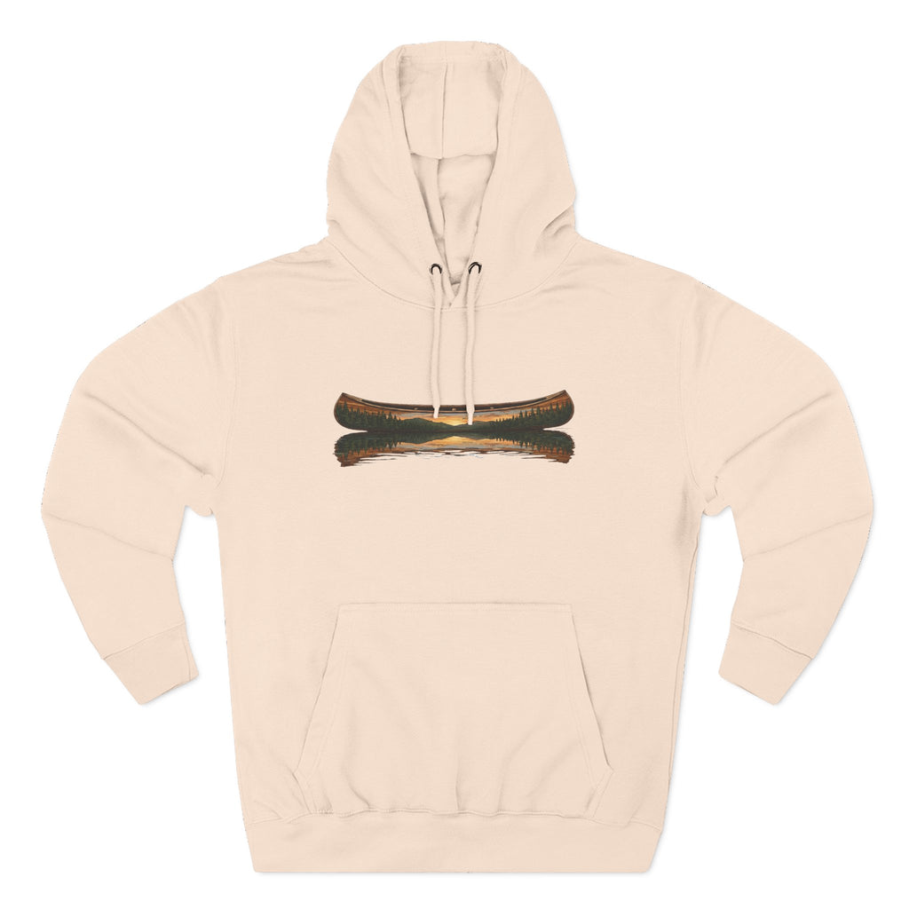 The "Morning Stillness" Premium Hoodie - Vintage Canoe Woodcut