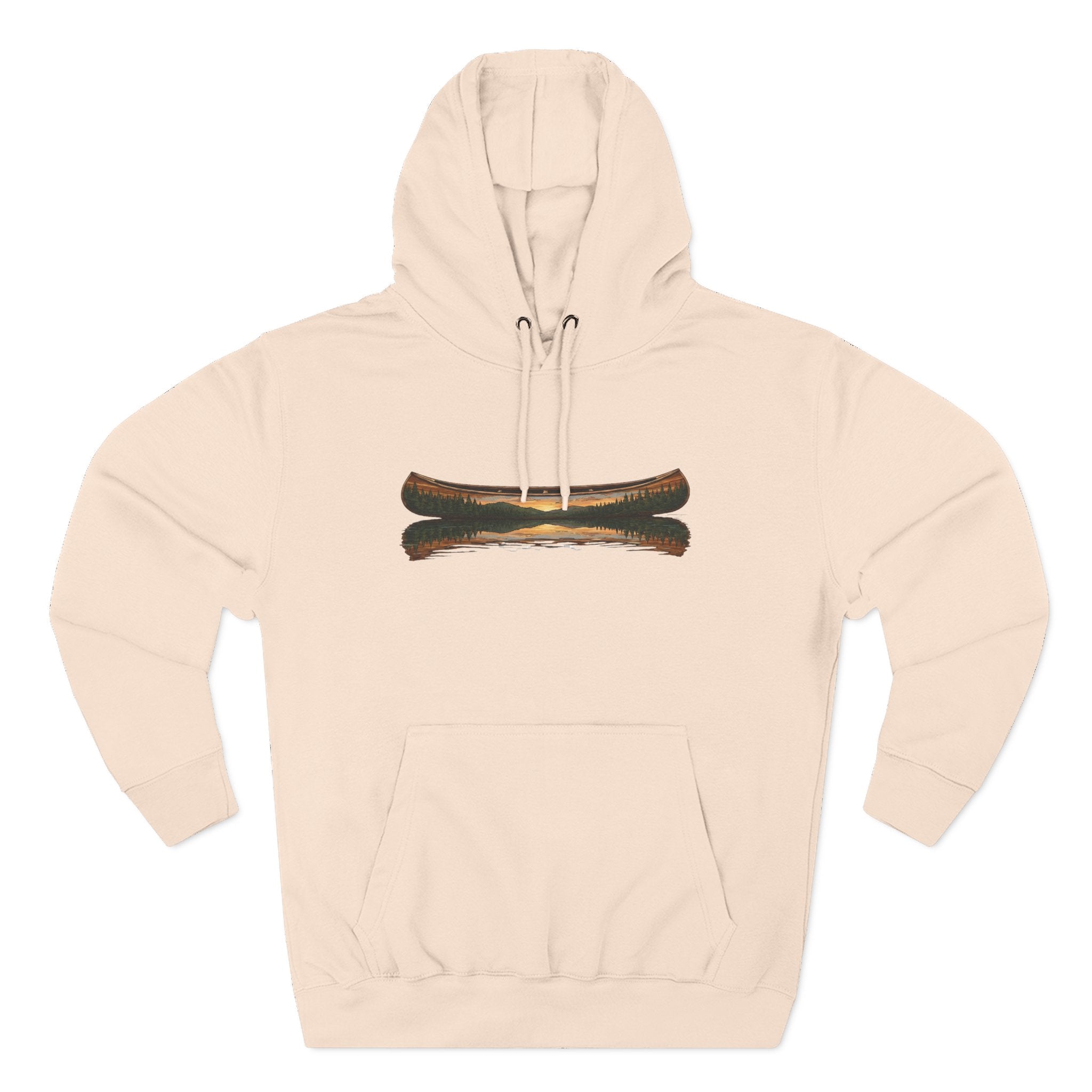 The "Morning Stillness" Premium Hoodie - Vintage Canoe Woodcut