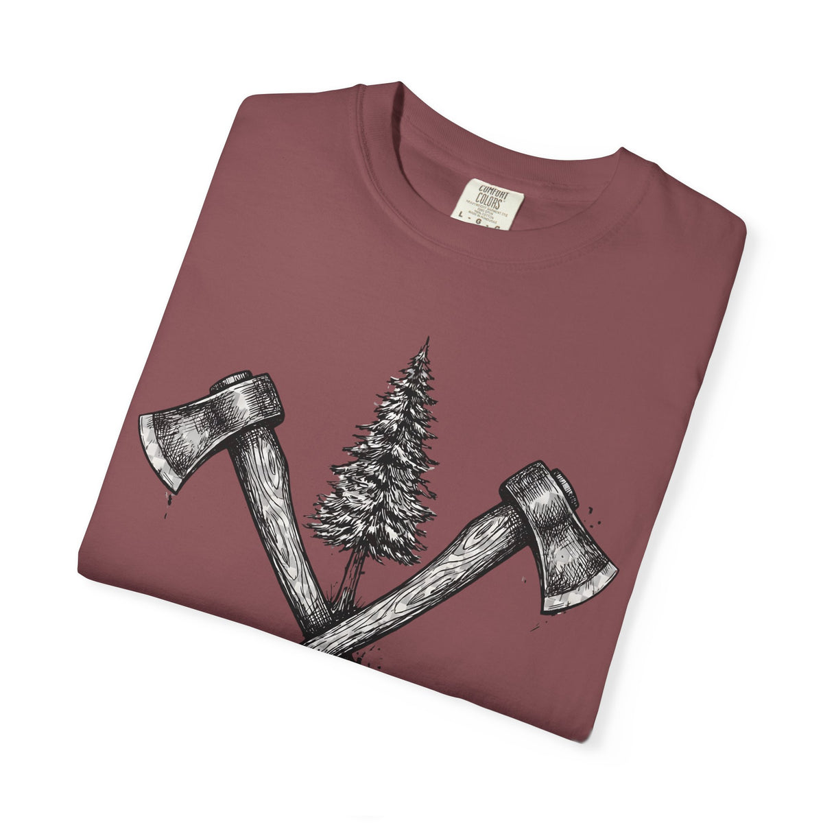Axe & Pine Tree T-Shirt — Rustic Lumberjack Graphic Tee