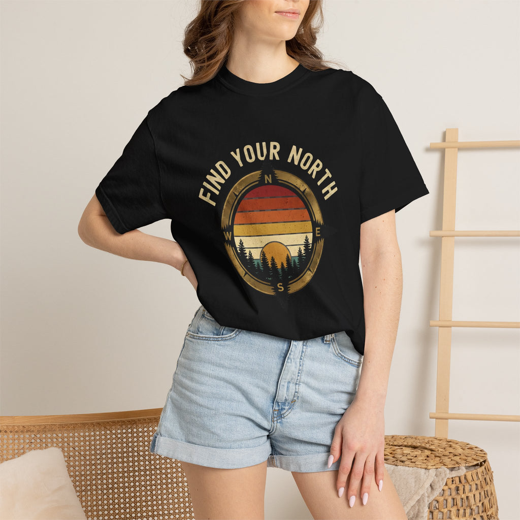 Find Your North T-Shirt — Vintage Compass Sunset Graphic Tee
