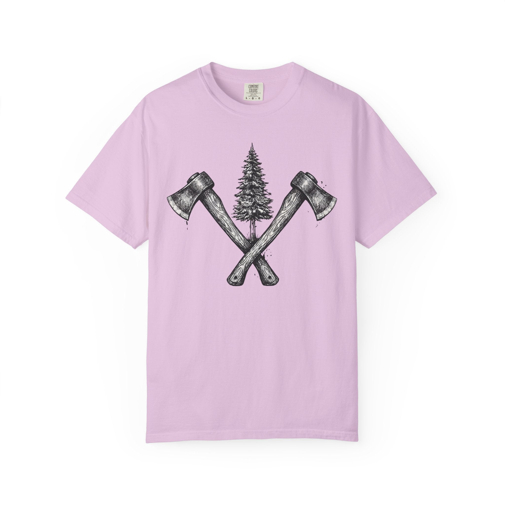Axe & Pine Tree T-Shirt — Rustic Lumberjack Graphic Tee