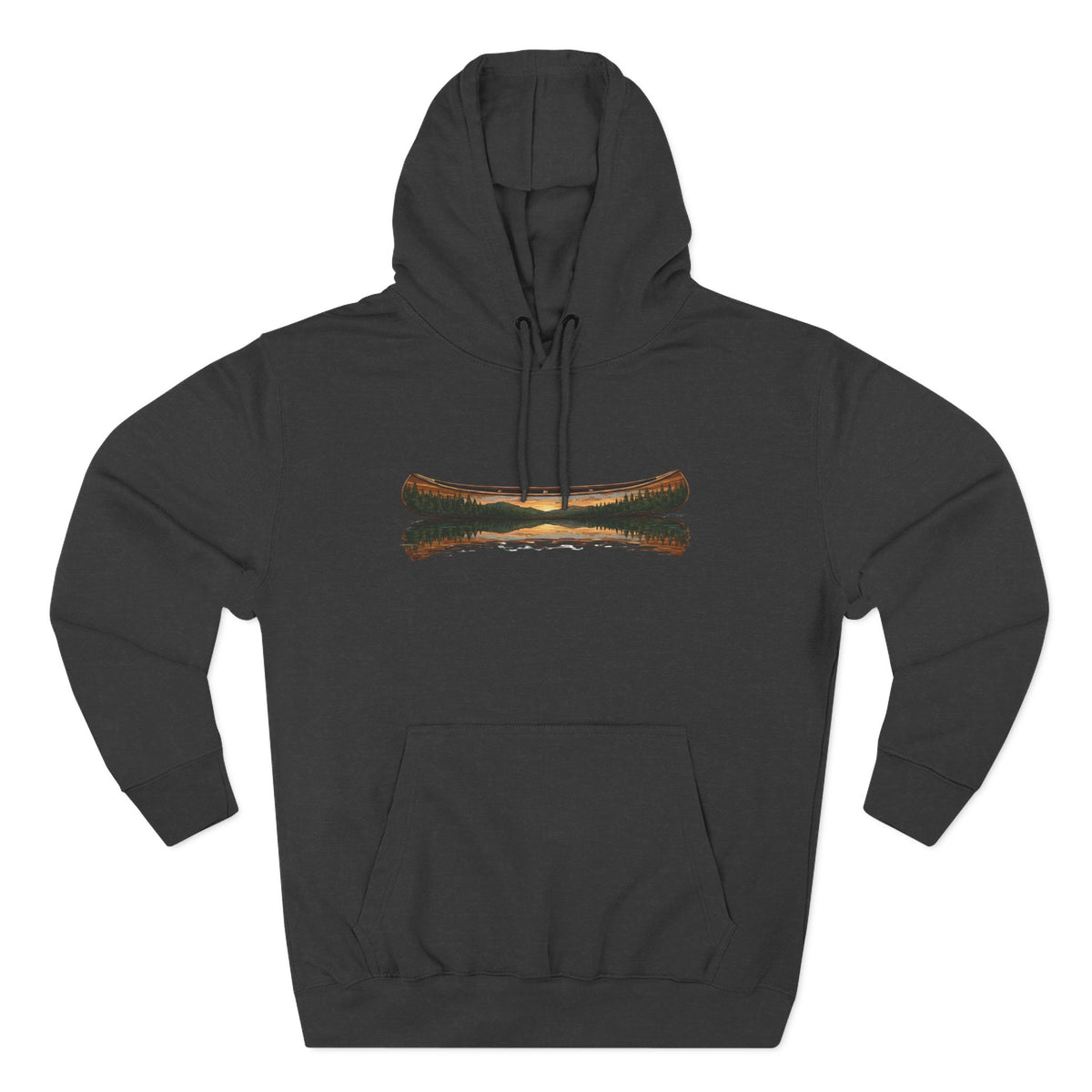 The "Morning Stillness" Premium Hoodie - Vintage Canoe Woodcut