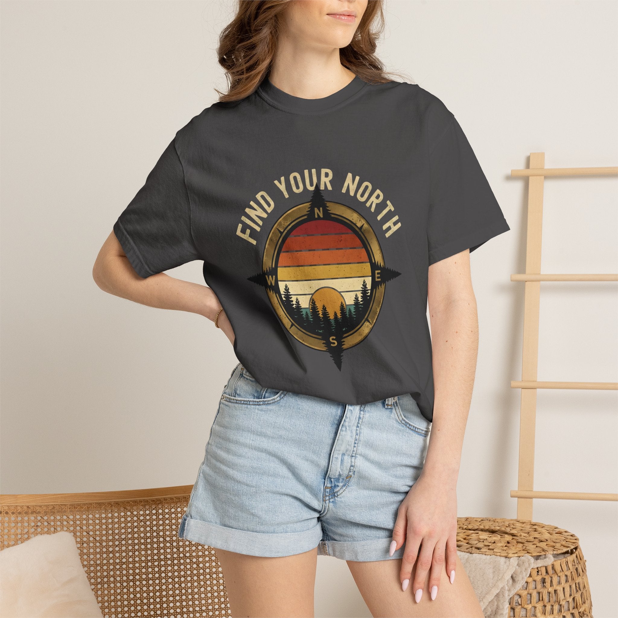 Find Your North T-Shirt — Vintage Compass Sunset Graphic Tee