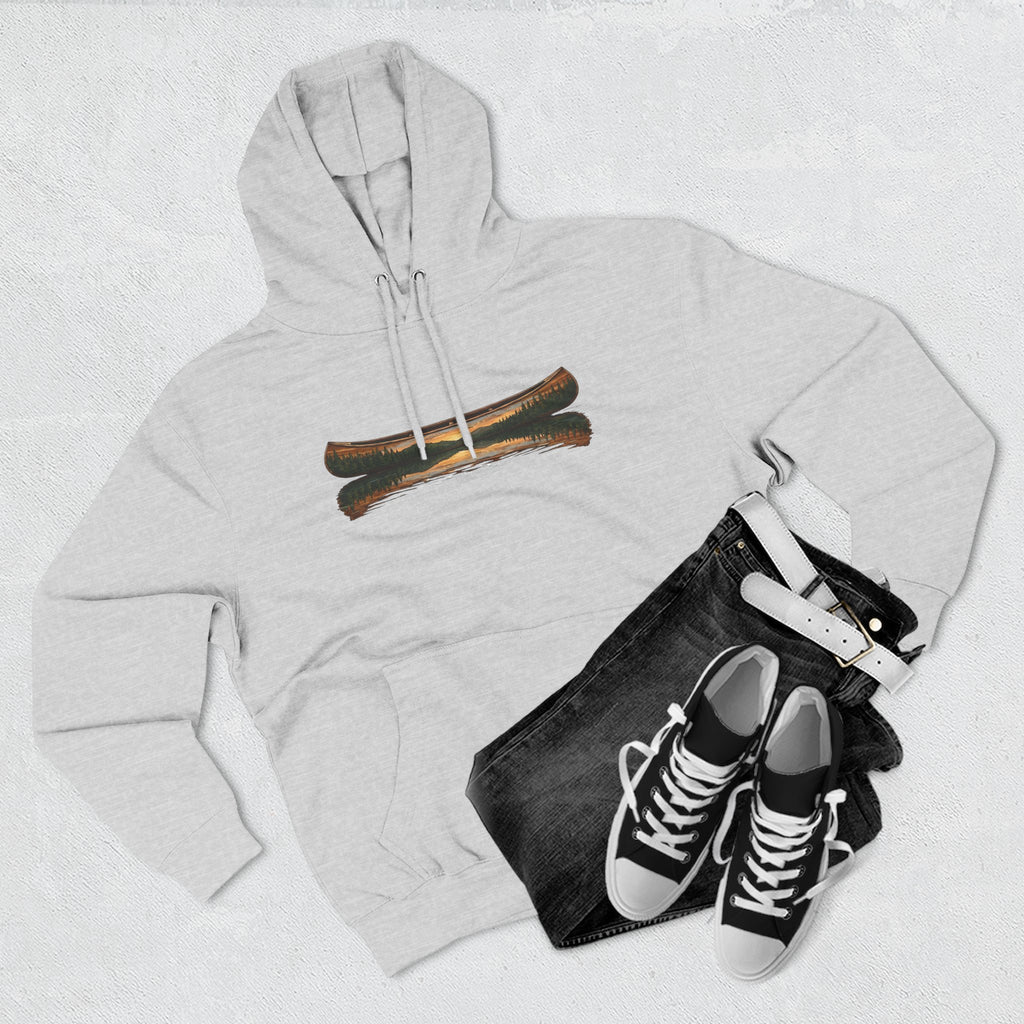 The "Morning Stillness" Premium Hoodie - Vintage Canoe Woodcut