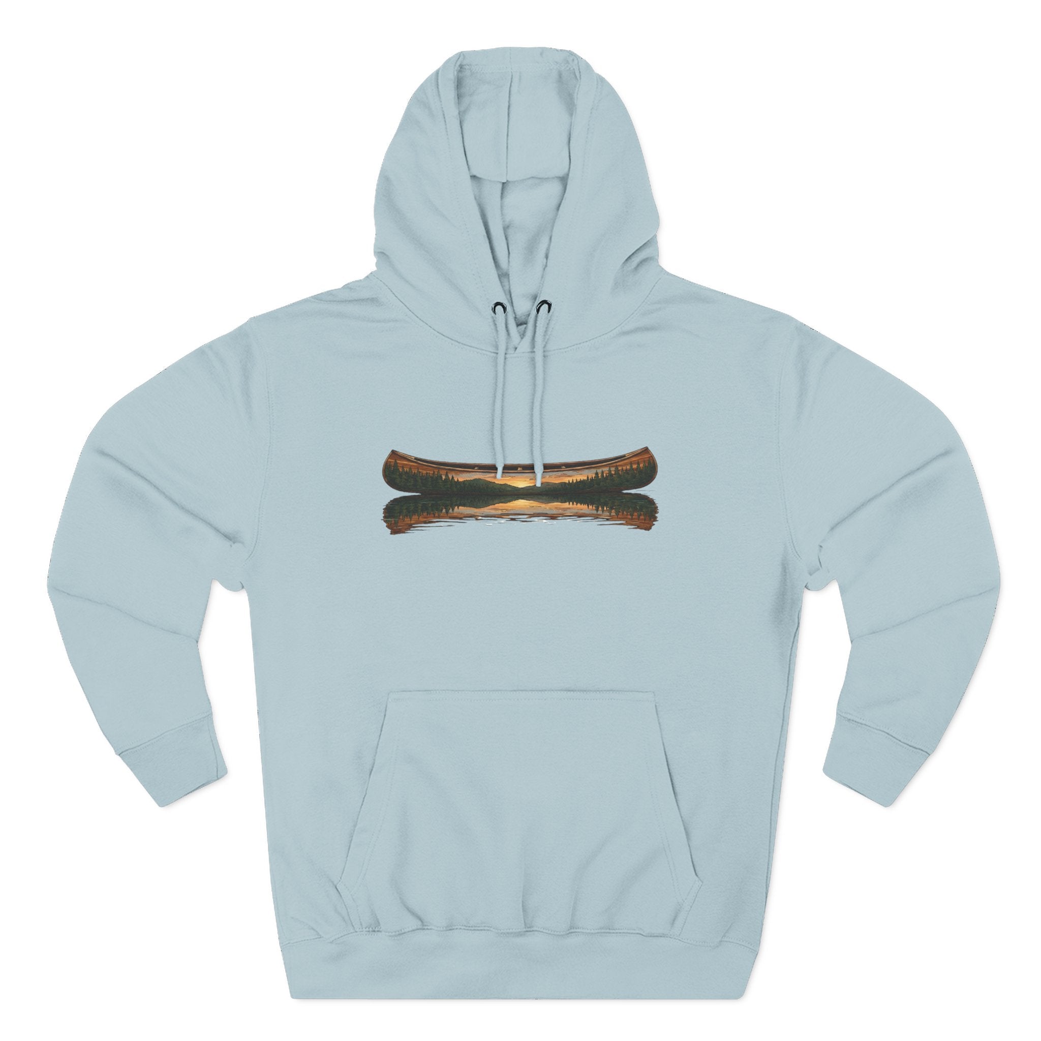 The "Morning Stillness" Premium Hoodie - Vintage Canoe Woodcut