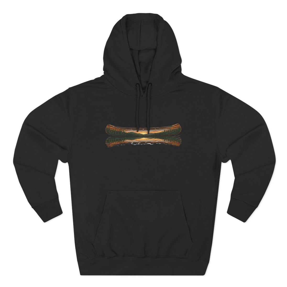 The "Morning Stillness" Premium Hoodie - Vintage Canoe Woodcut
