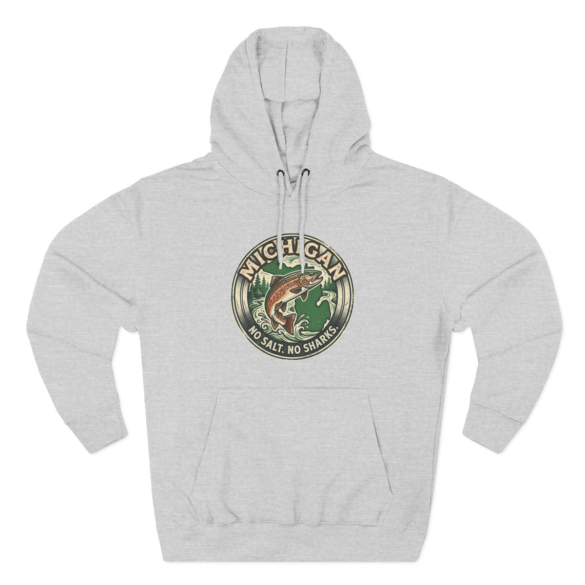 Michigan Fishing Badge Hoodie — No Salt, No Sharks Graphic Pullover