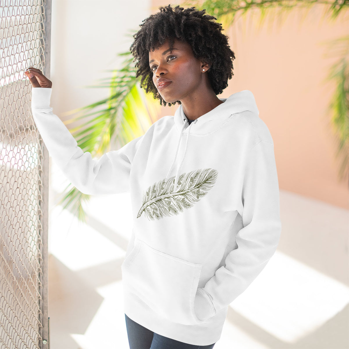 The "Forest Feather" Premium Hoodie - Pine Needle & Quill Illustration