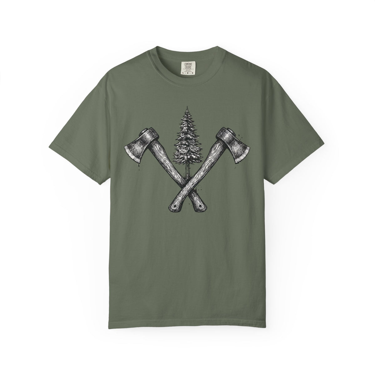 Axe & Pine Tree T-Shirt — Rustic Lumberjack Graphic Tee