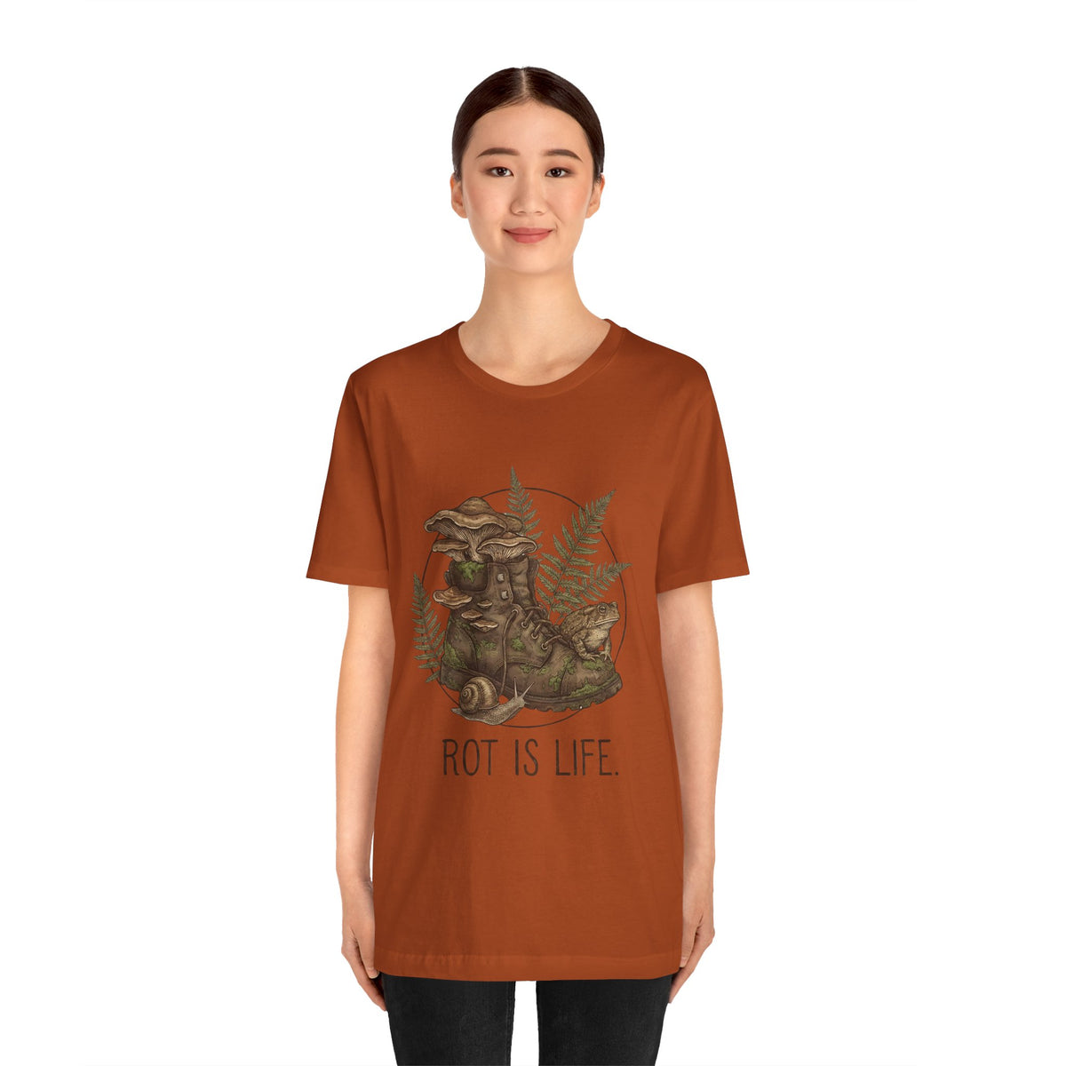Rot Is Life T‑Shirt — Woodland Mushroom Decay Graphic Tee