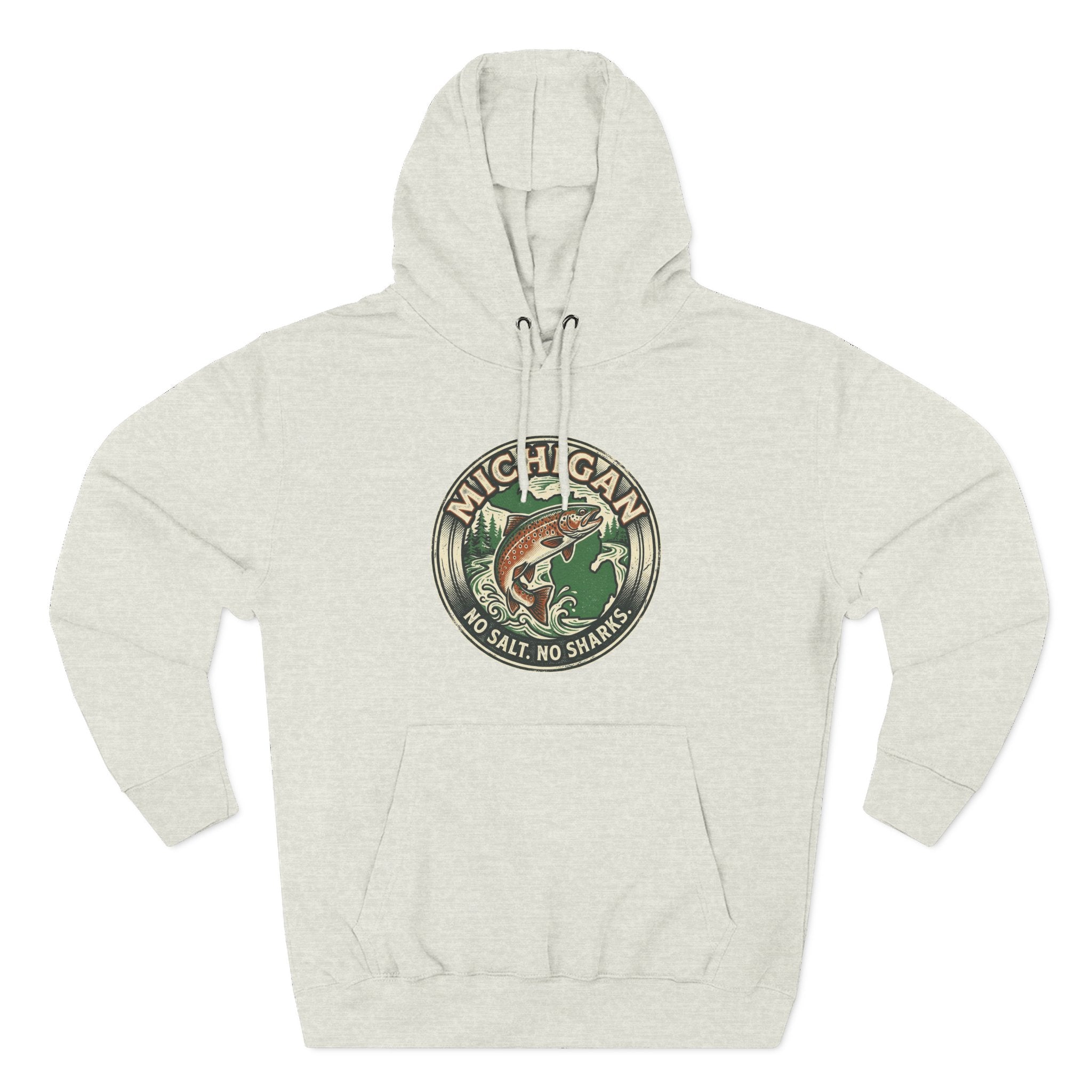 Michigan Fishing Badge Hoodie — No Salt, No Sharks Graphic Pullover