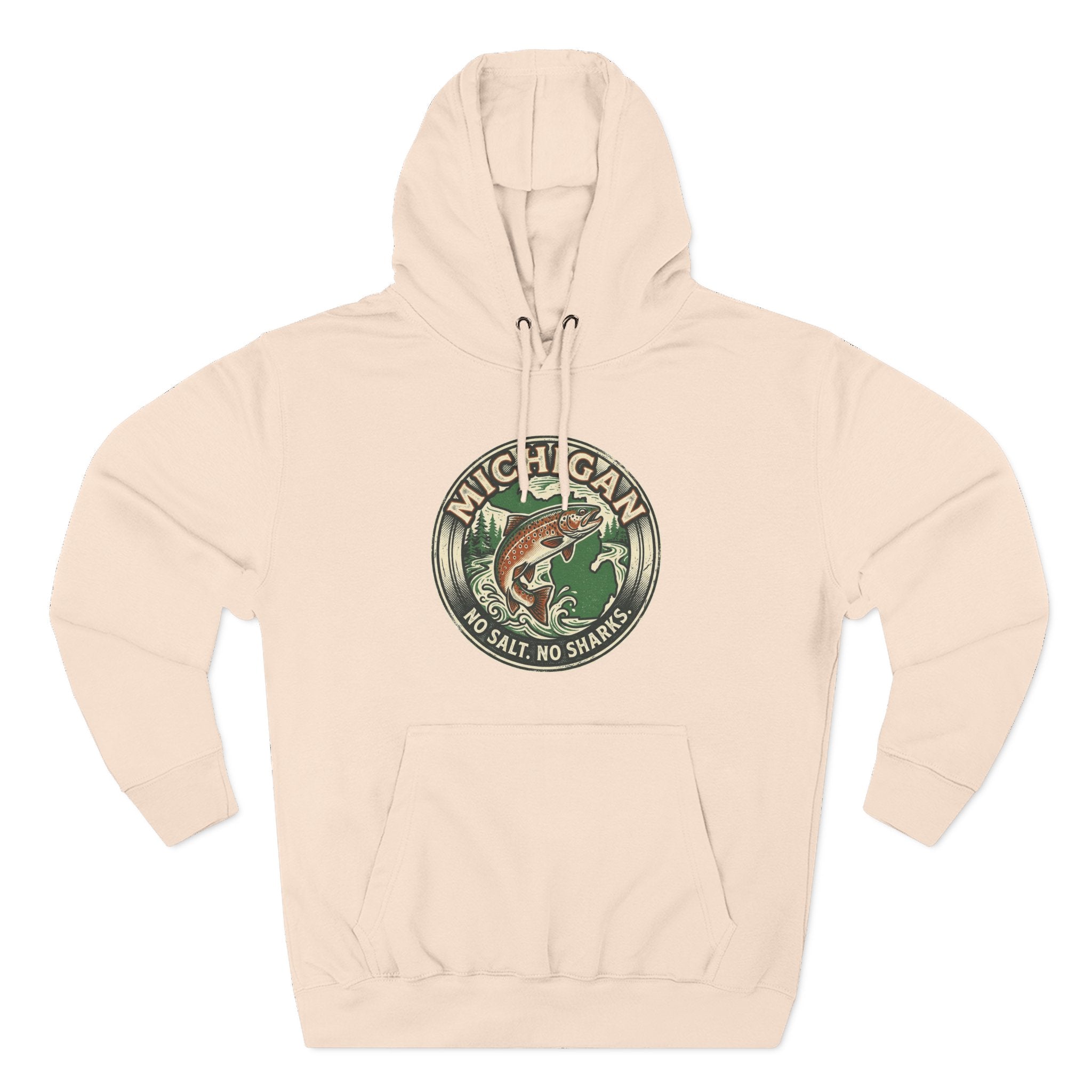 Michigan Fishing Badge Hoodie — No Salt, No Sharks Graphic Pullover