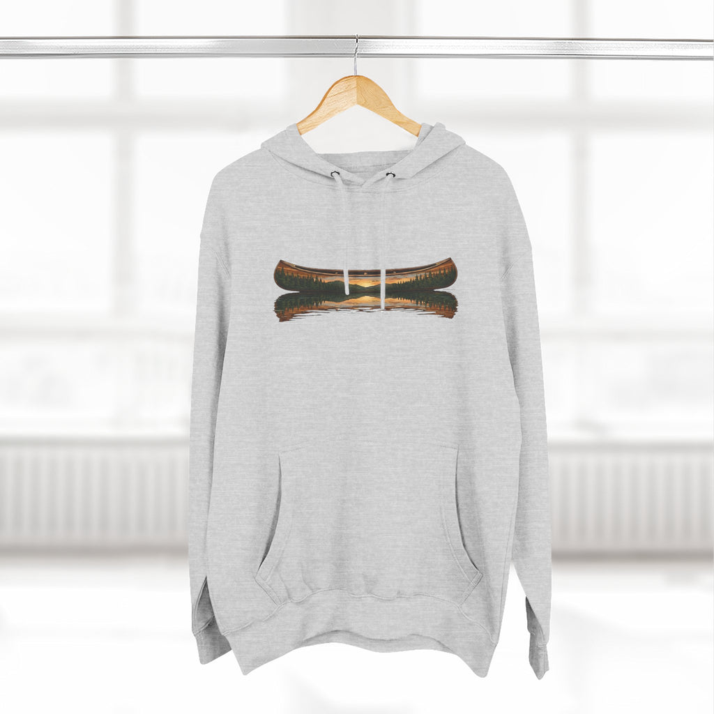 The "Morning Stillness" Premium Hoodie - Vintage Canoe Woodcut