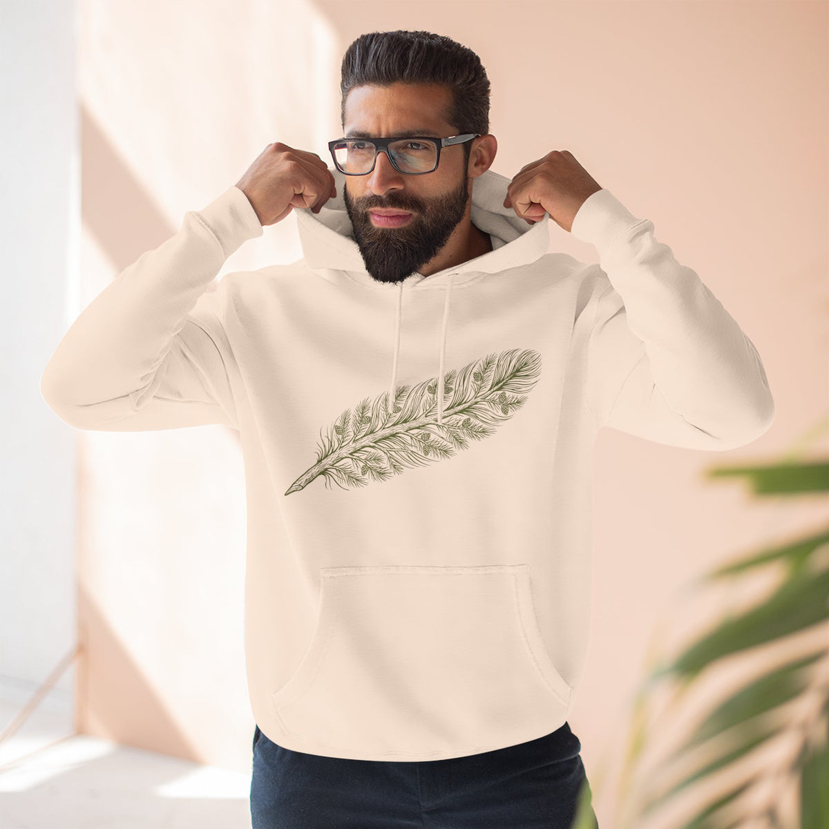 The "Forest Feather" Premium Hoodie - Pine Needle & Quill Illustration