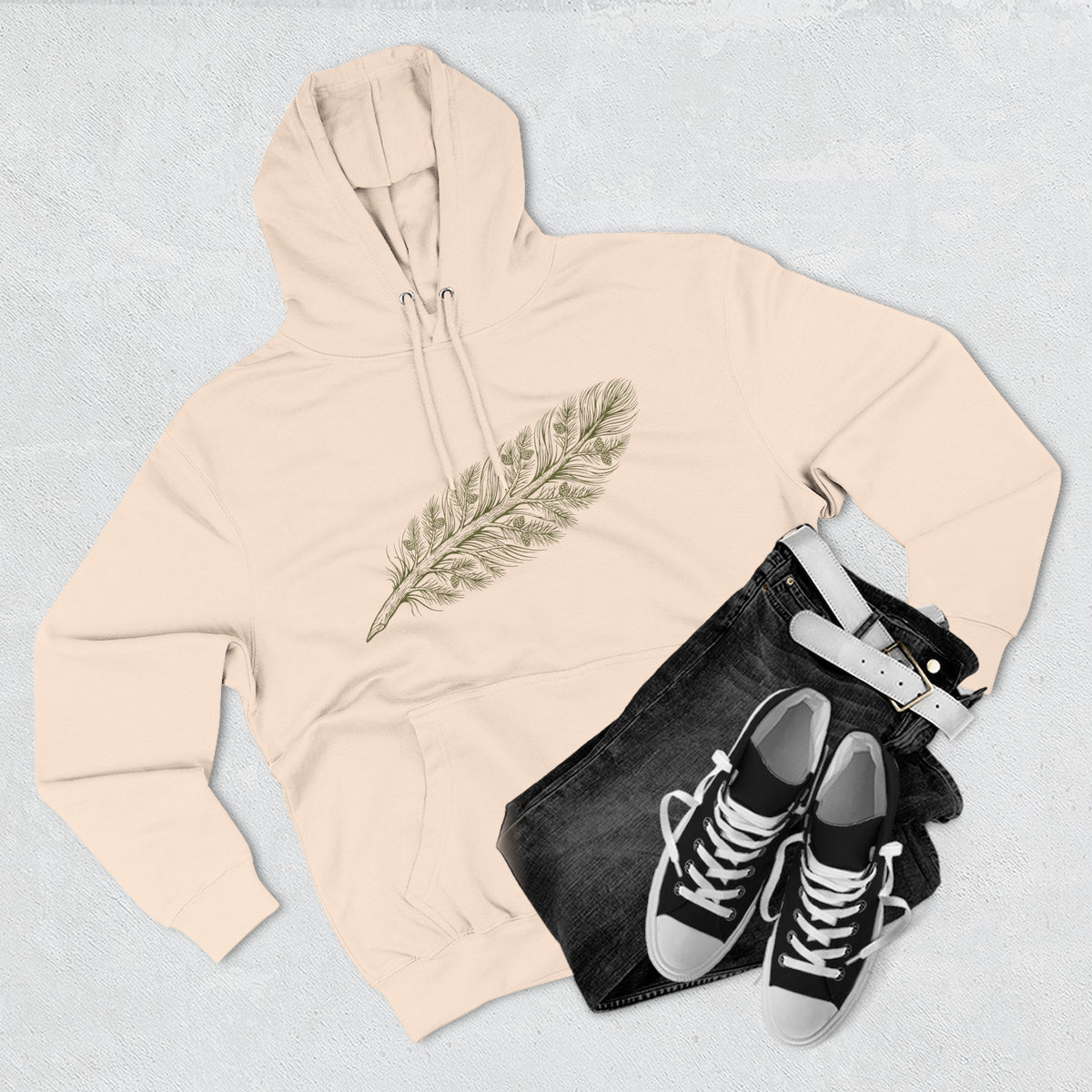 The "Forest Feather" Premium Hoodie - Pine Needle & Quill Illustration