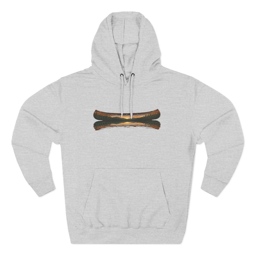 The "Morning Stillness" Premium Hoodie - Vintage Canoe Woodcut