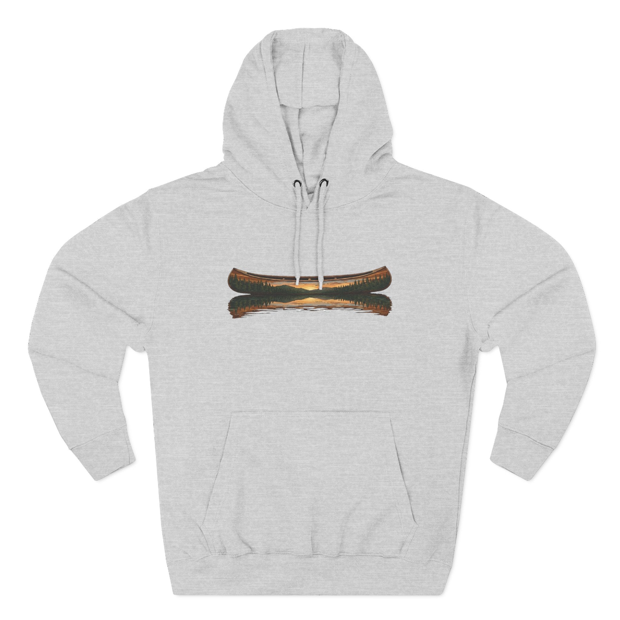 The "Morning Stillness" Premium Hoodie - Vintage Canoe Woodcut