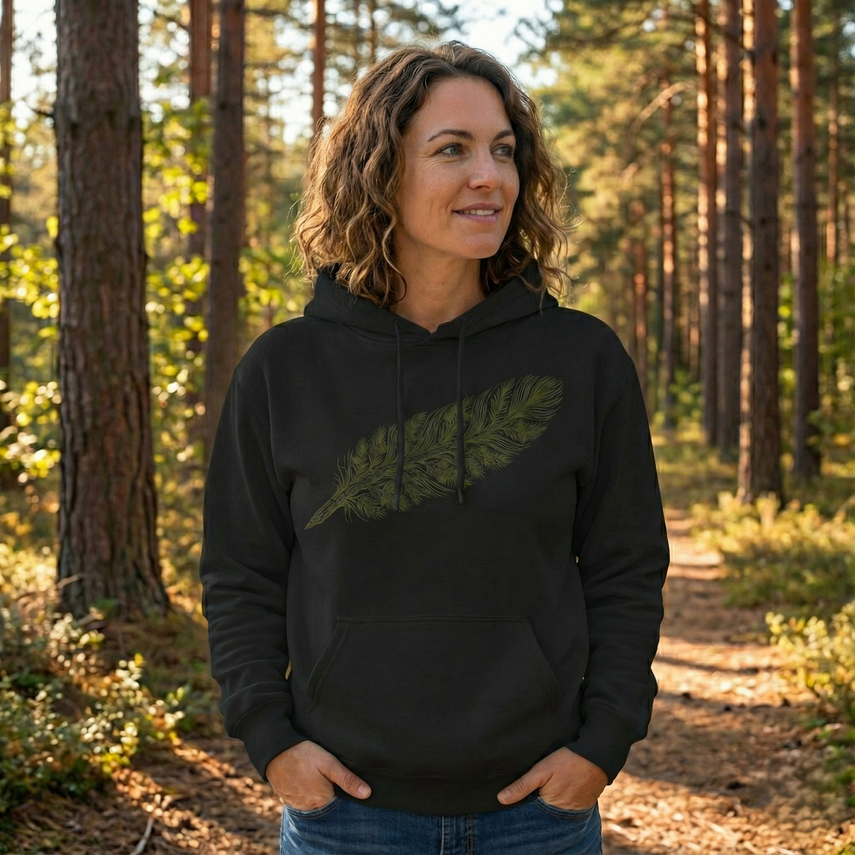 The "Forest Feather" Premium Hoodie - Pine Needle & Quill Illustration