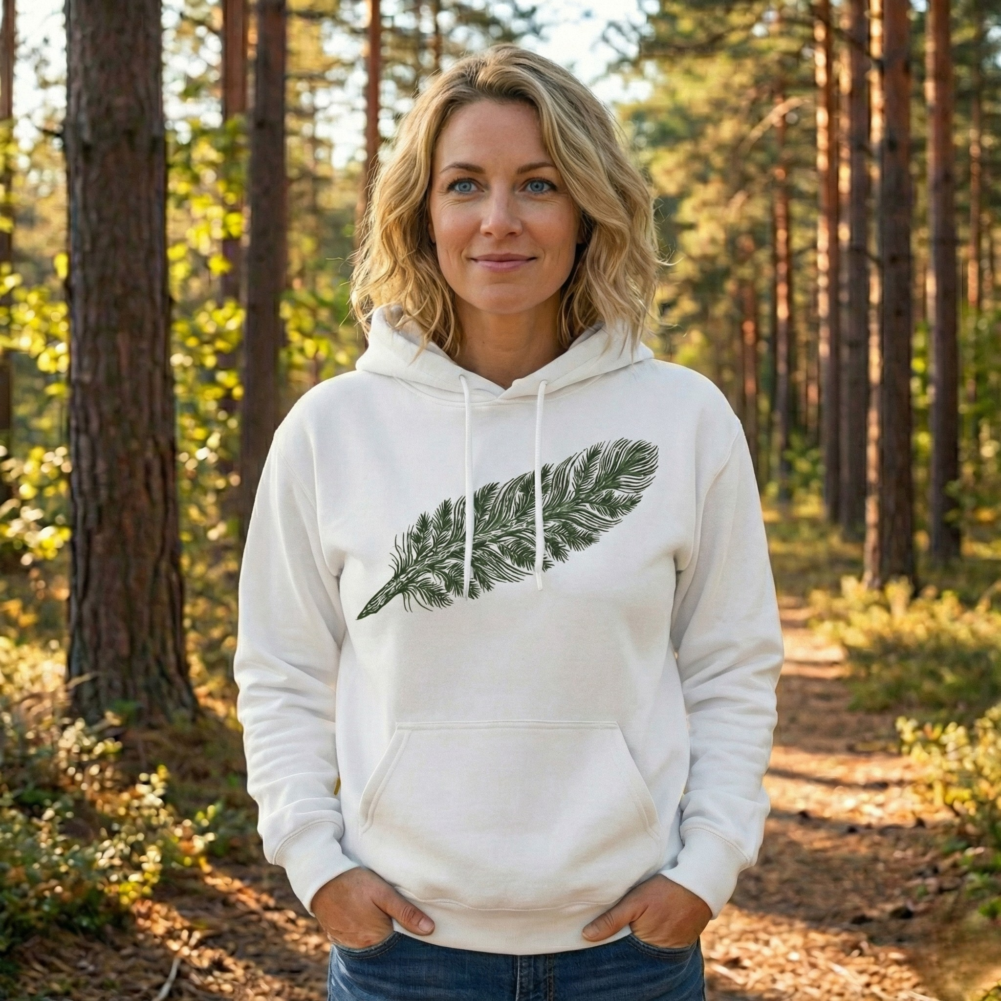 The "Forest Feather" Premium Hoodie - Pine Needle & Quill Illustration