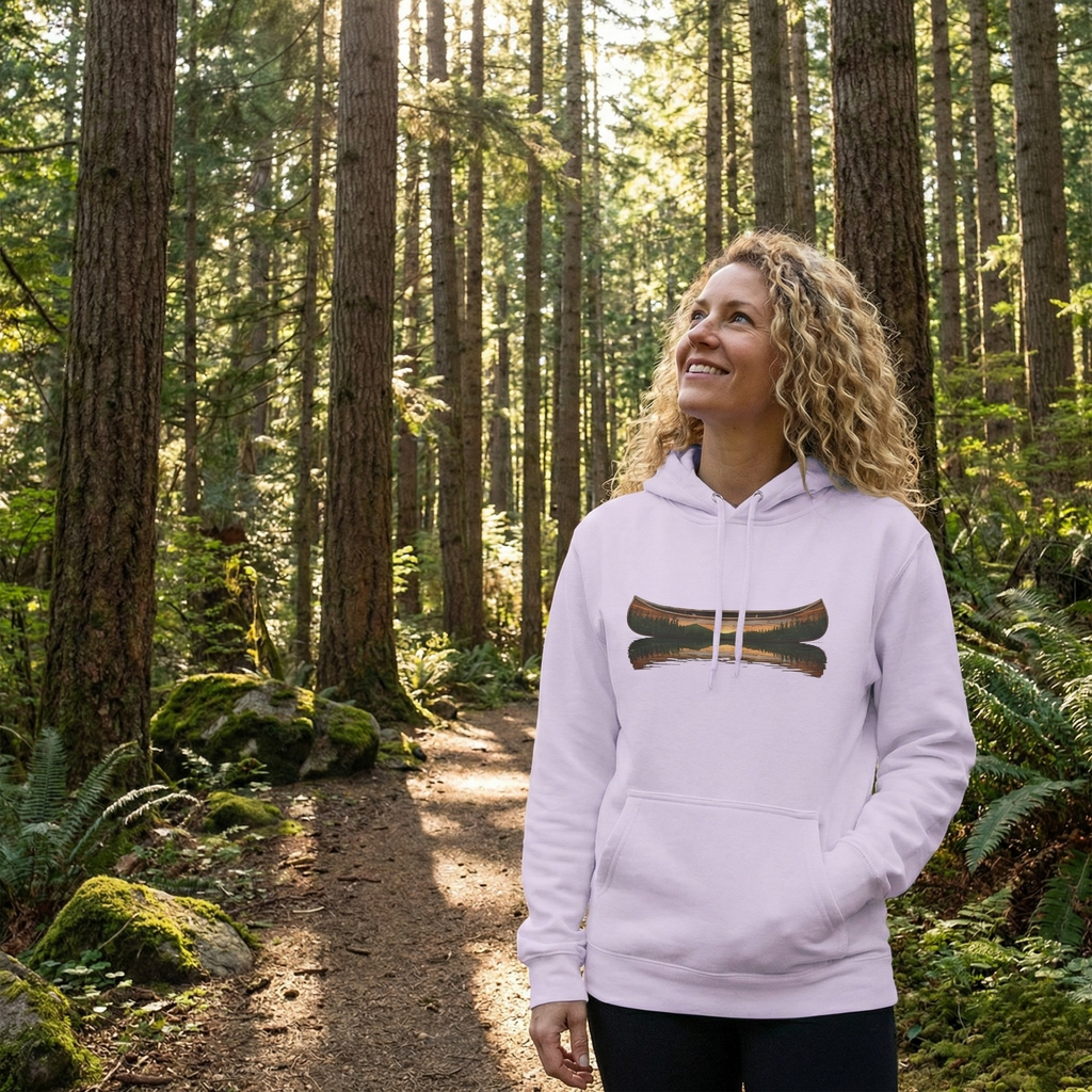 The "Morning Stillness" Premium Hoodie - Vintage Canoe Woodcut