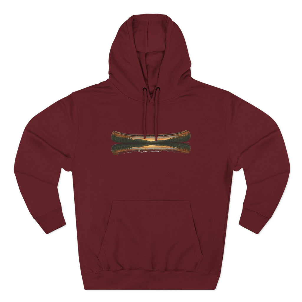 The "Morning Stillness" Premium Hoodie - Vintage Canoe Woodcut