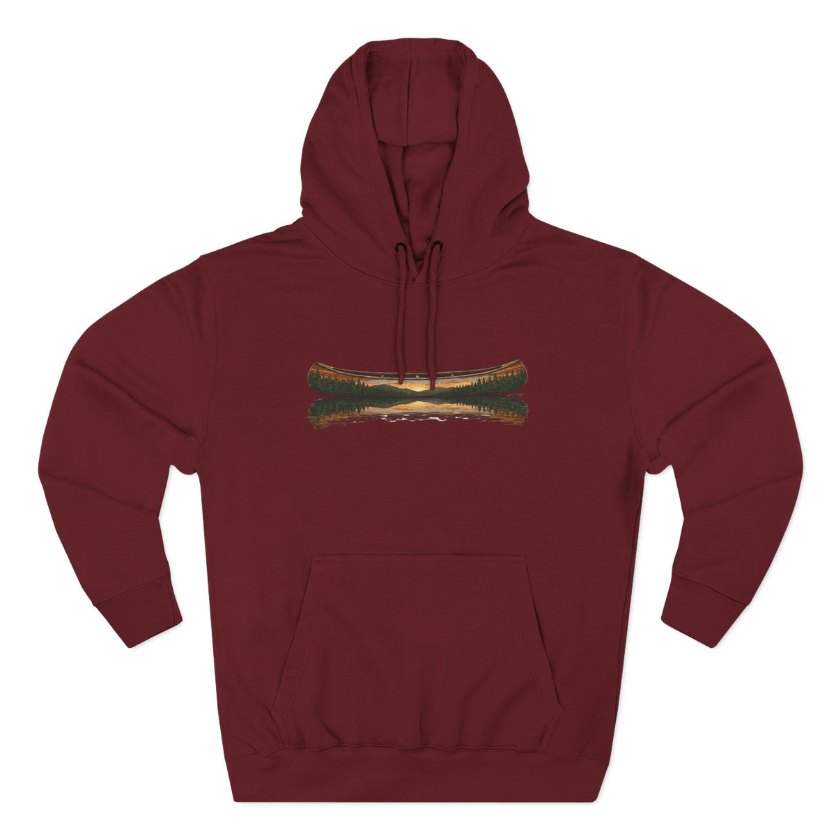 The "Morning Stillness" Premium Hoodie - Vintage Canoe Woodcut